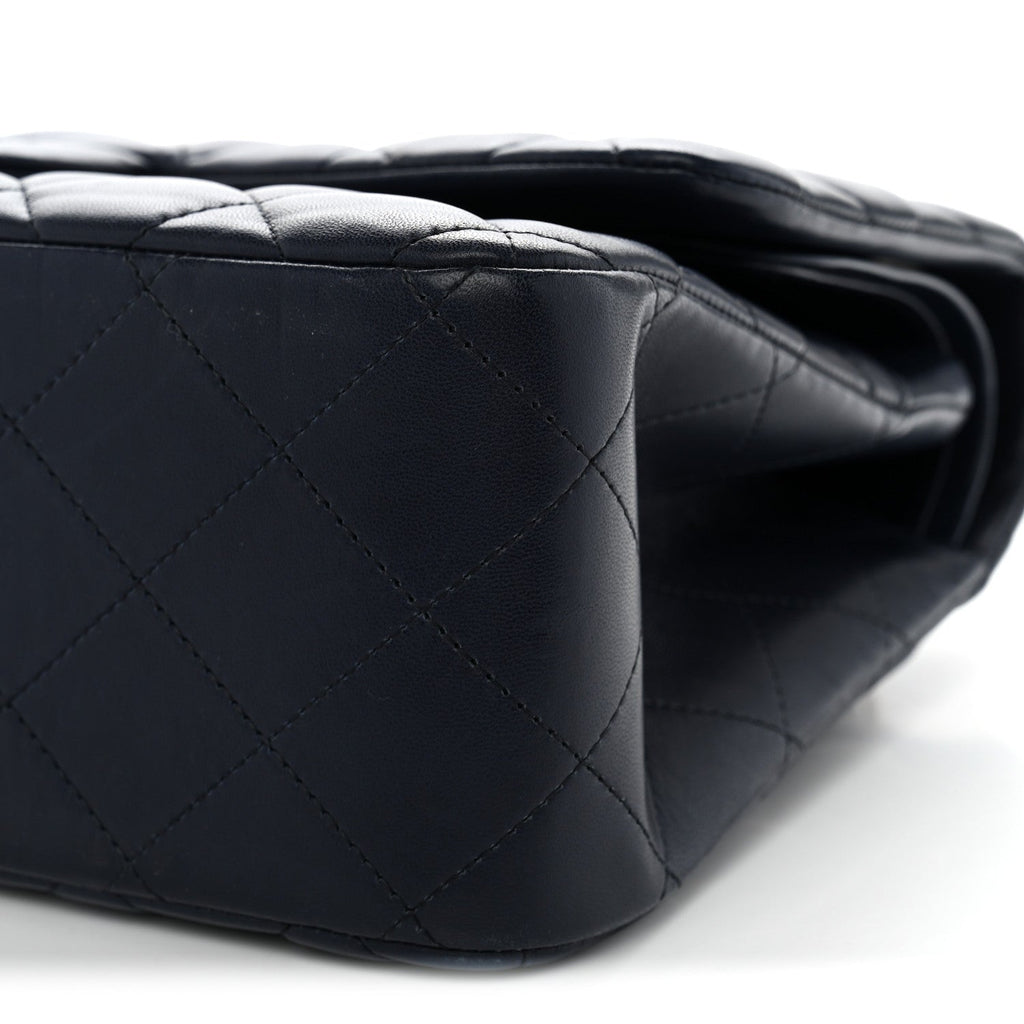 Lambskin Quilted Jumbo Double Flap Navy