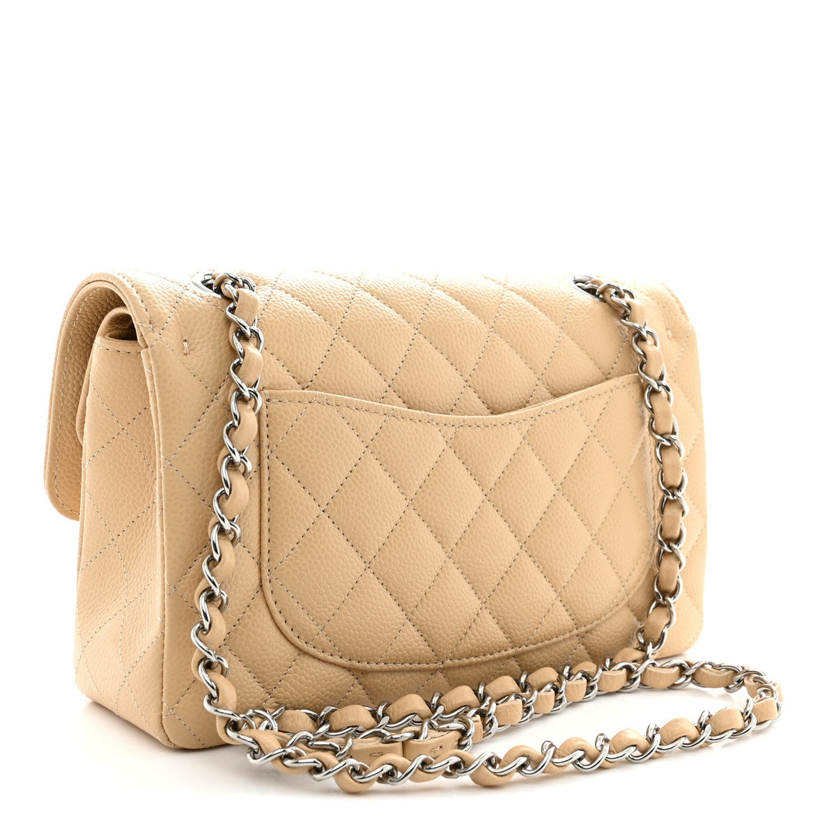 Caviar Quilted Small Double Flap Beige