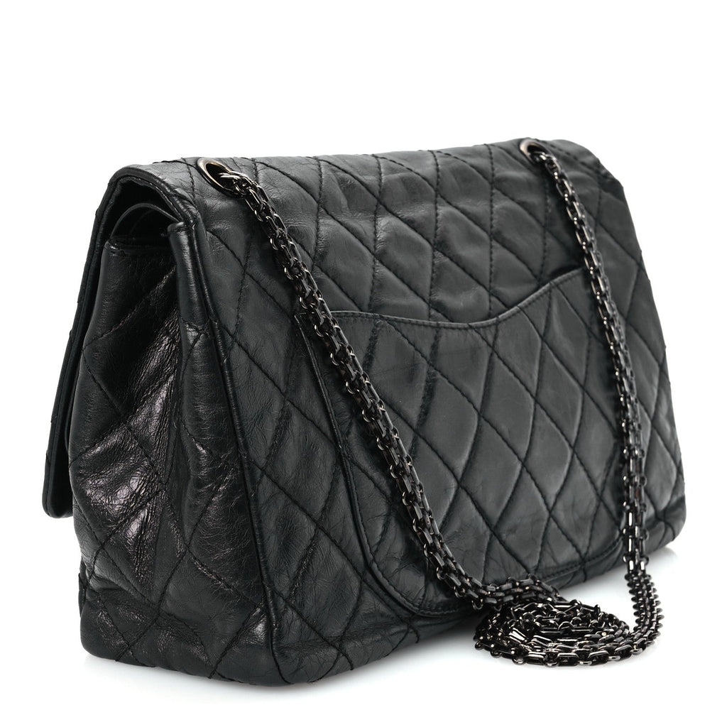 Metallic Aged Calfskin Quilted 2.55 Reissue 226 Flap So Black
