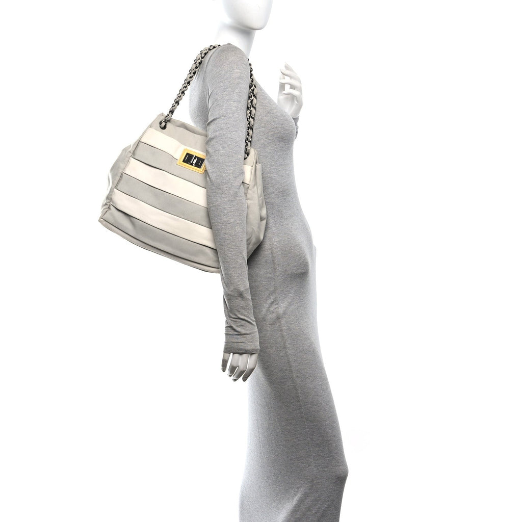Nylon Quilted 2.55 Reissue Tote White Grey