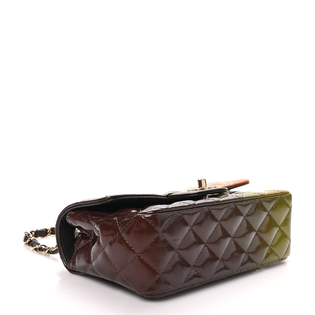 Shaded Patent Calfskin Quilted Mini Rectangular Flap Green Orange Dark Brown