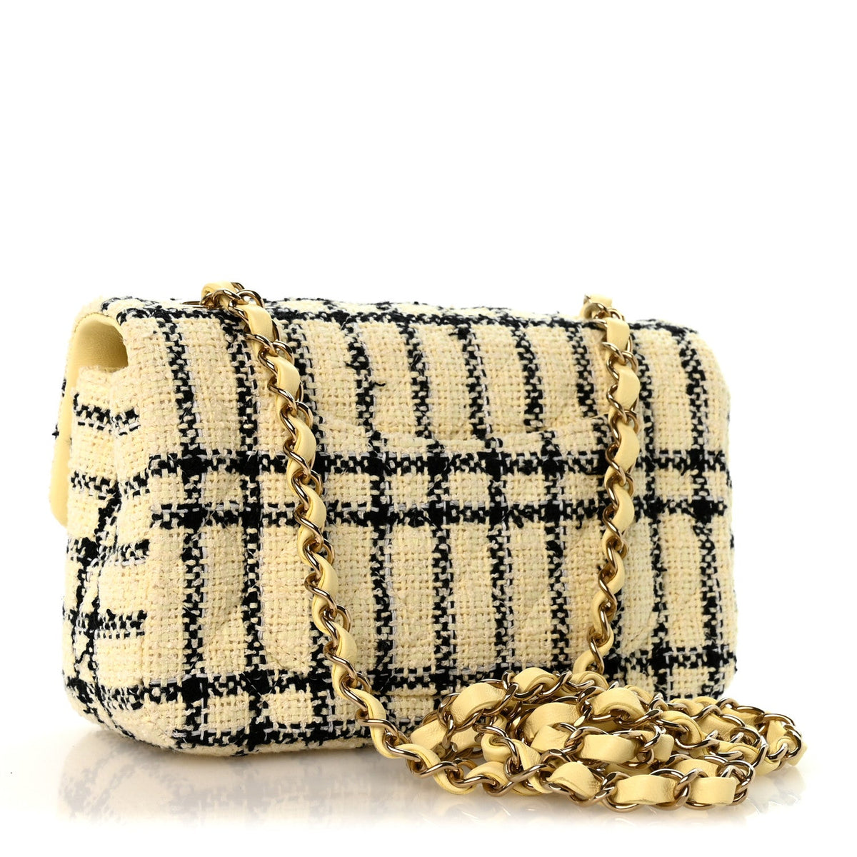 Tweed Quilted Mini Rectangular Flap Yellow Black