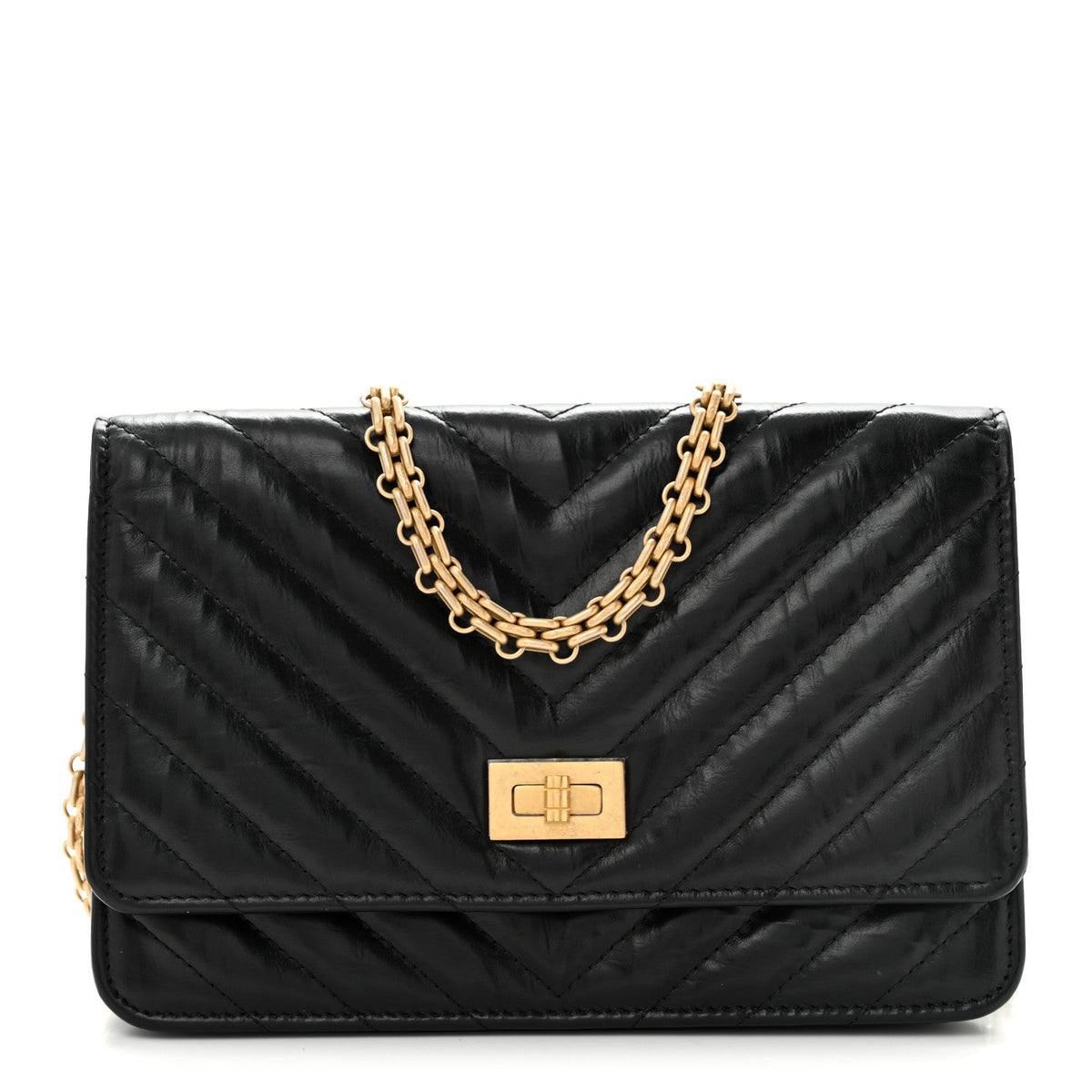Aged Calfskin Chevron Quilted Reissue Wallet On Chain WOC Black