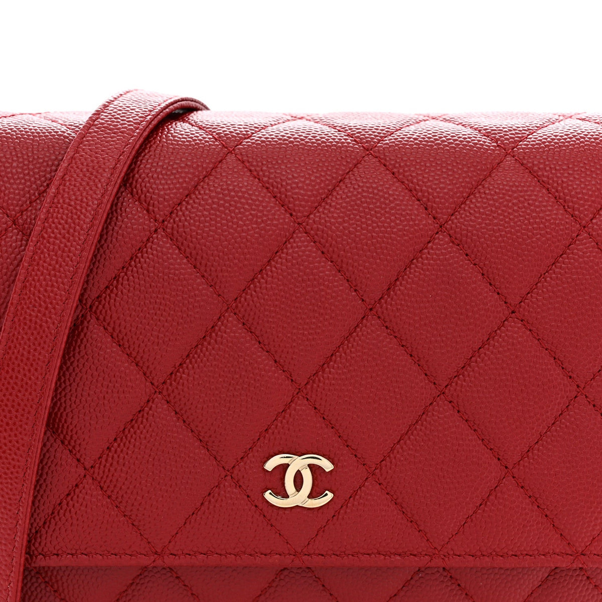 Caviar Quilted Square Wallet On Chain WOC Dark Red