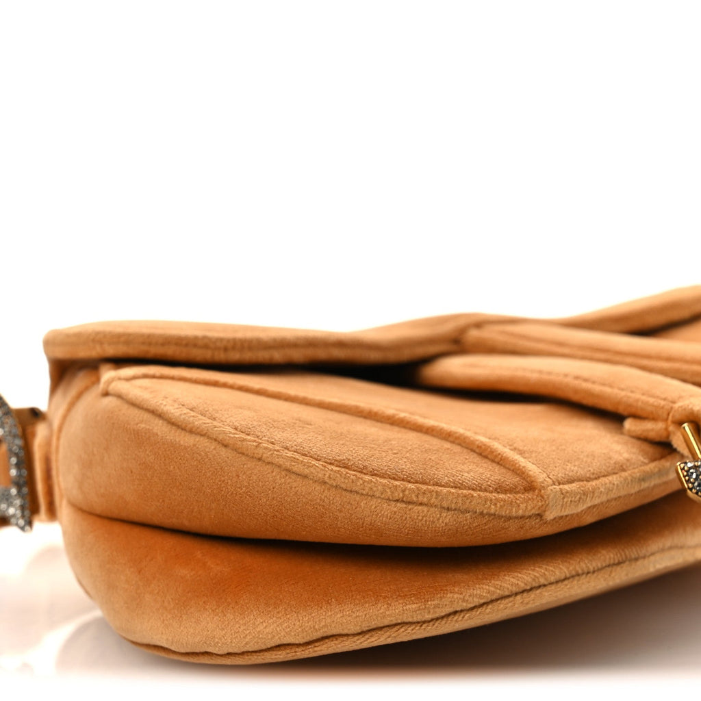 Velvet Crystal Mini Saddle Bag Camello