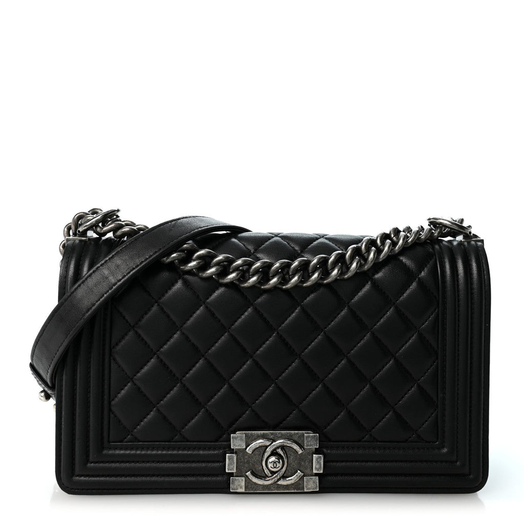 Calfskin Quilted Medium Boy Flap Black