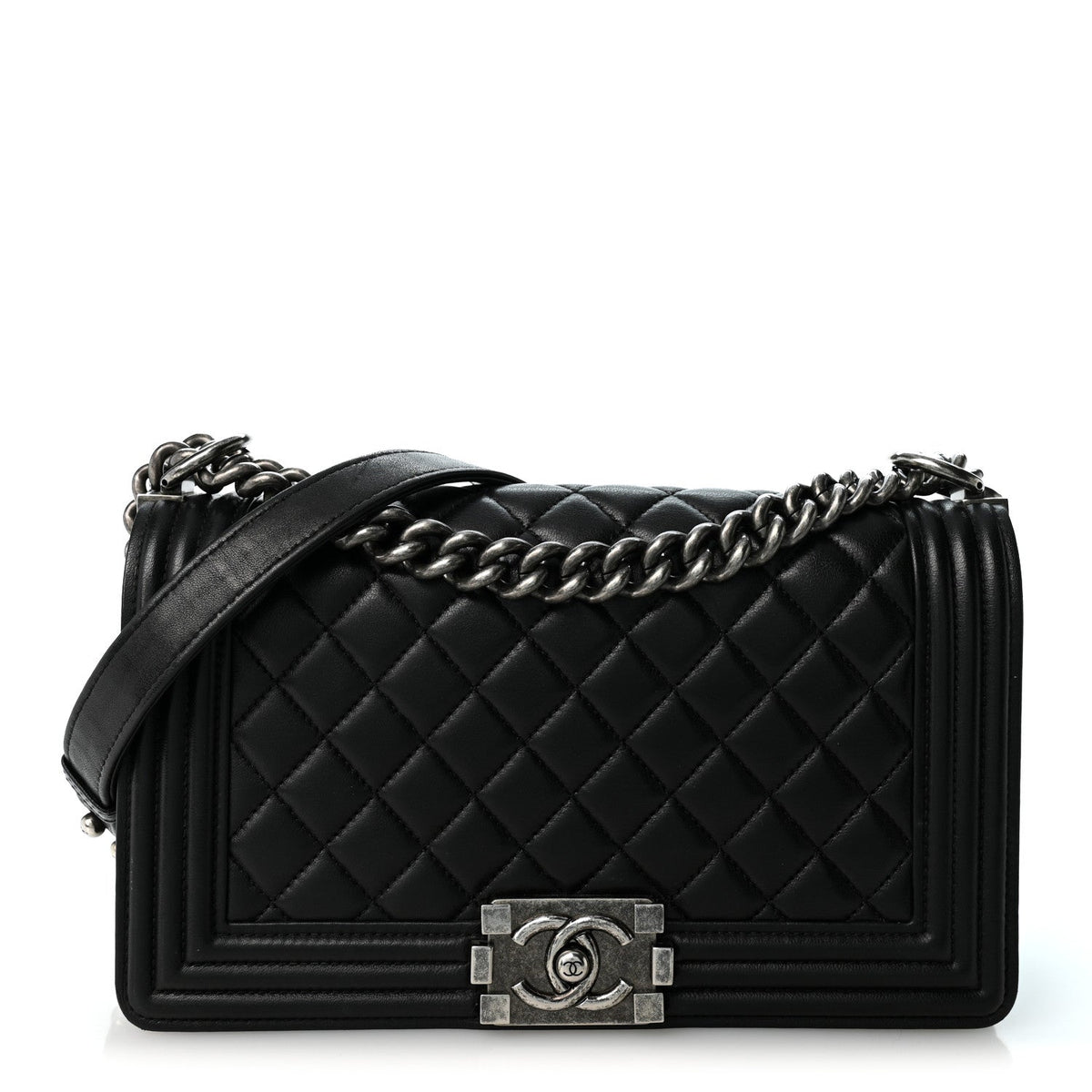 Calfskin Quilted Medium Boy Flap Black