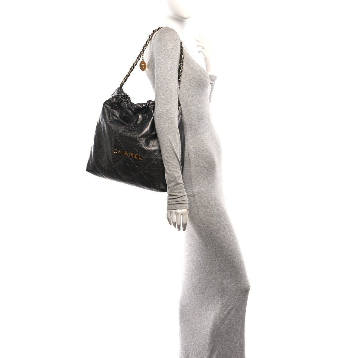 Metallic Calfskin Quilted Chanel 22 Ruthenium