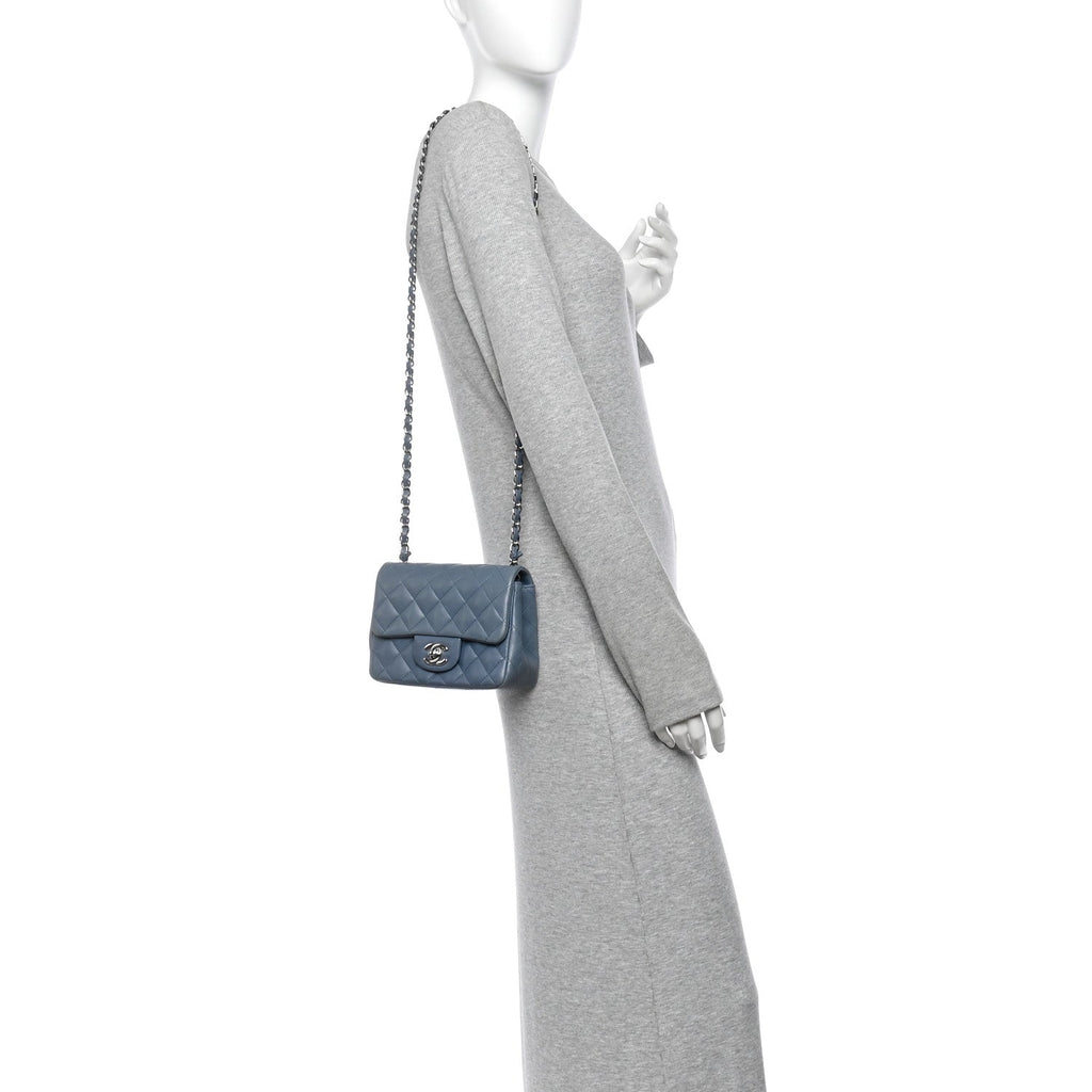 Lambskin Quilted Mini Square Flap Blue