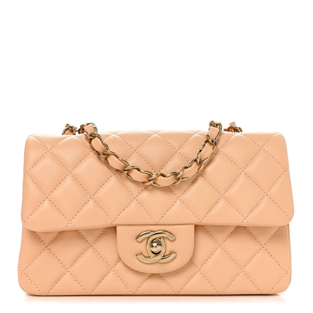 Lambskin Quilted Mini Rectangular Flap Beige