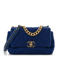 Tweed Quilted Large Chanel 19 Flap Blue