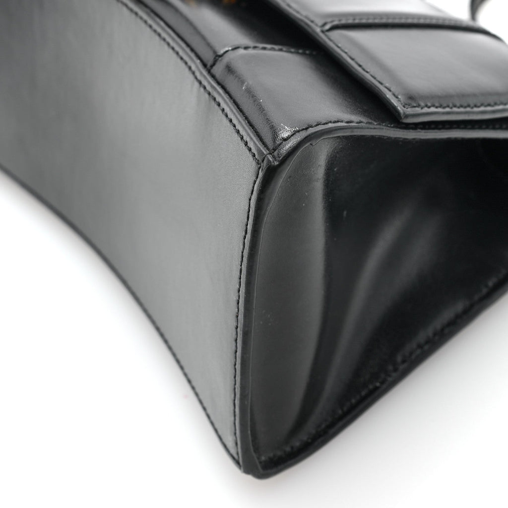 Shiny Box Calfskin Small Hourglass Top Handle Bag Black
