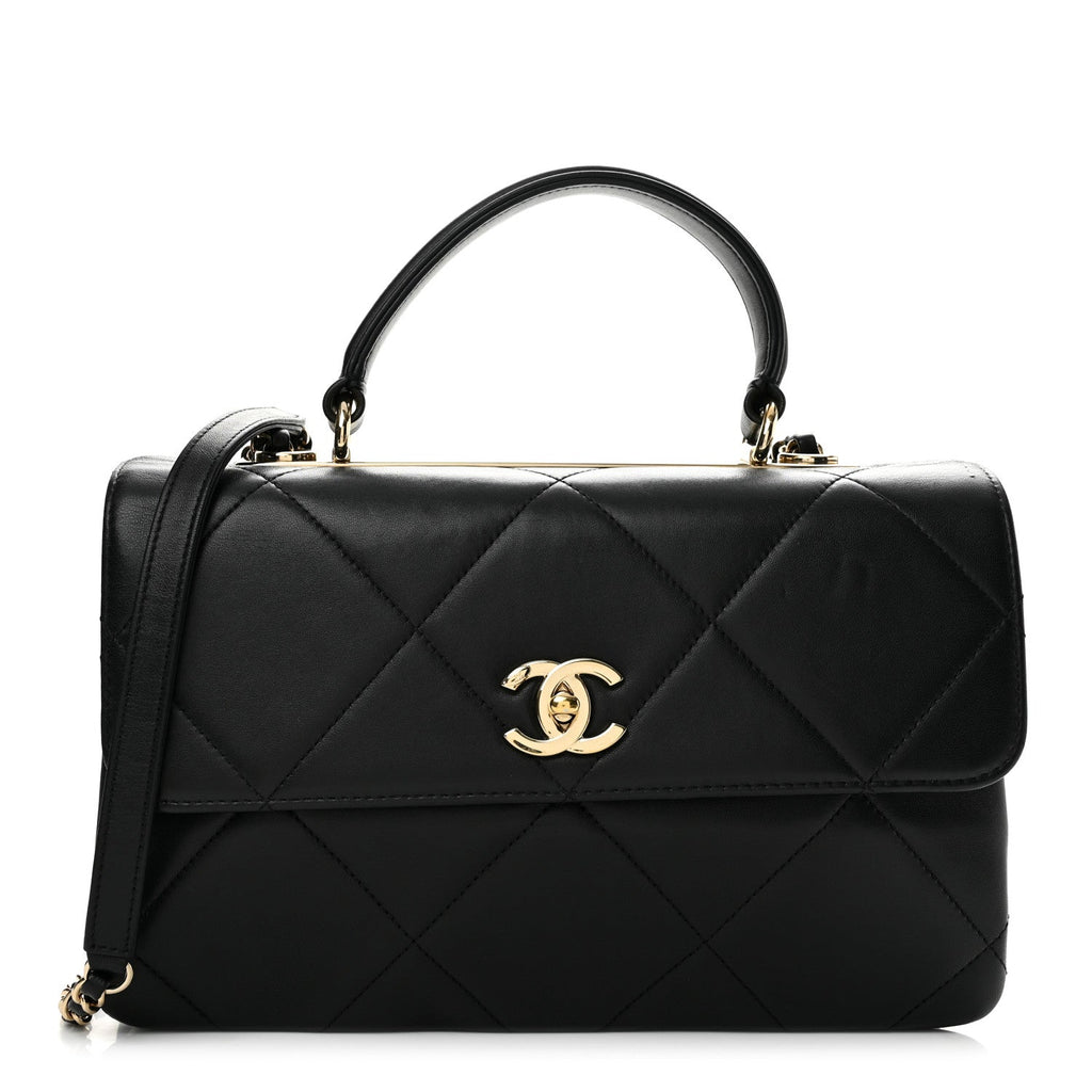 Lambskin Quilted Medium Trendy CC Flap Dual Handle Bag Black