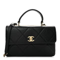 Lambskin Quilted Medium Trendy CC Flap Dual Handle Bag Black