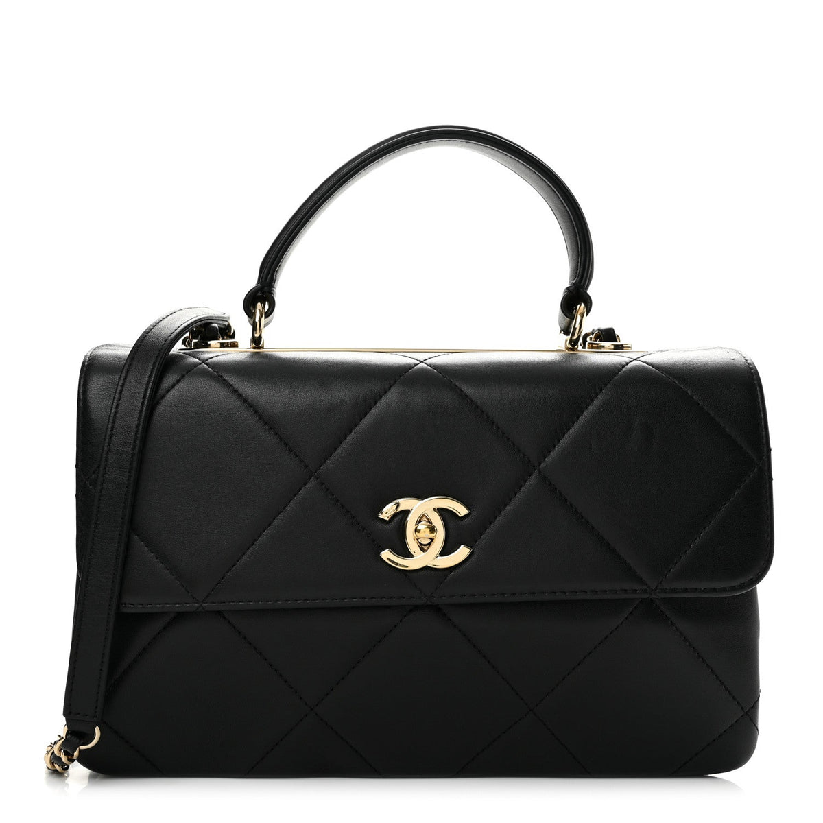 Lambskin Quilted Medium Trendy CC Flap Dual Handle Bag Black