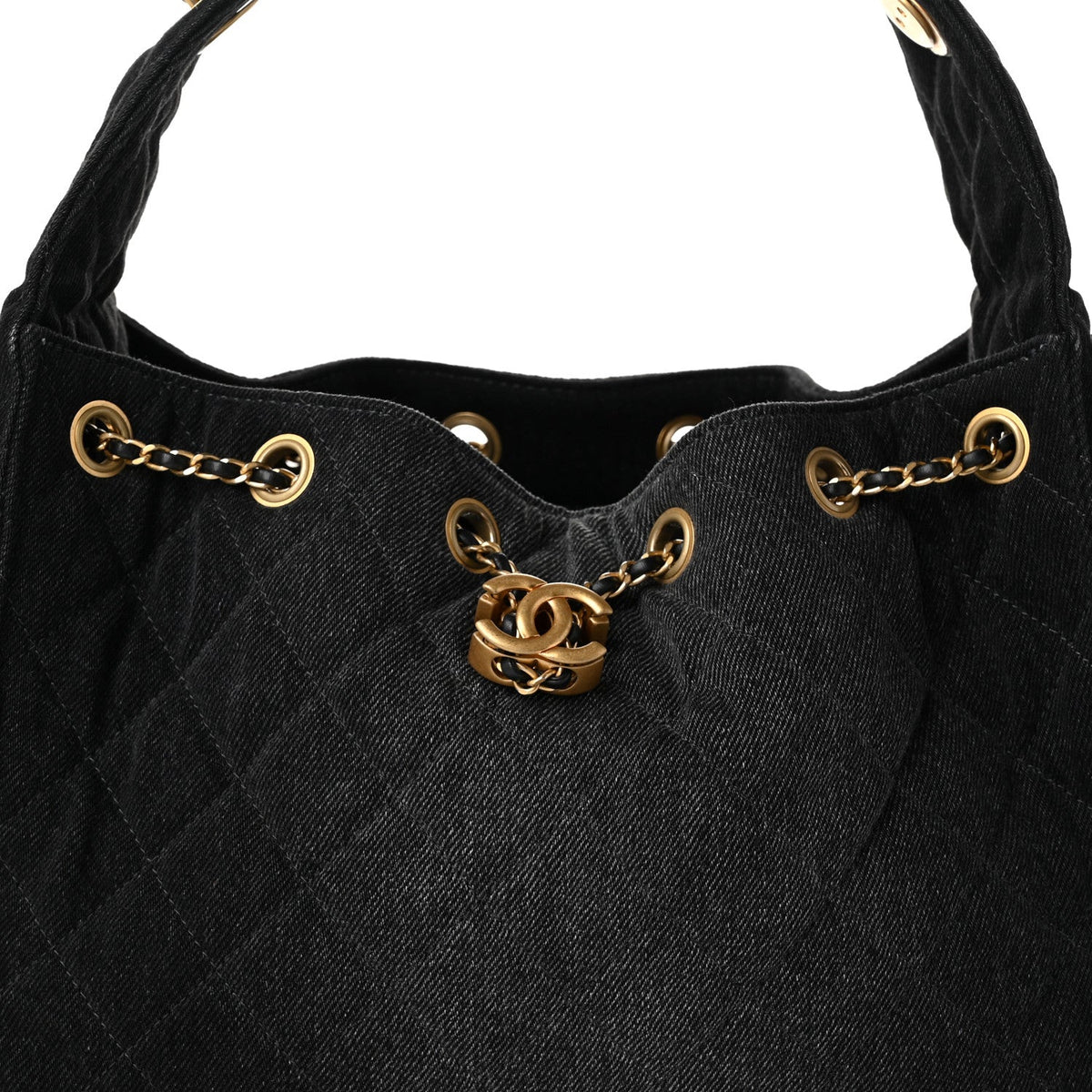 Washed Denim Quilted Small Chanel 25 Handbag Black