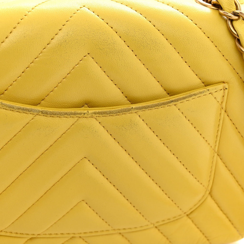 Lambskin Chevron Quilted Mini Rectangular Flap Yellow