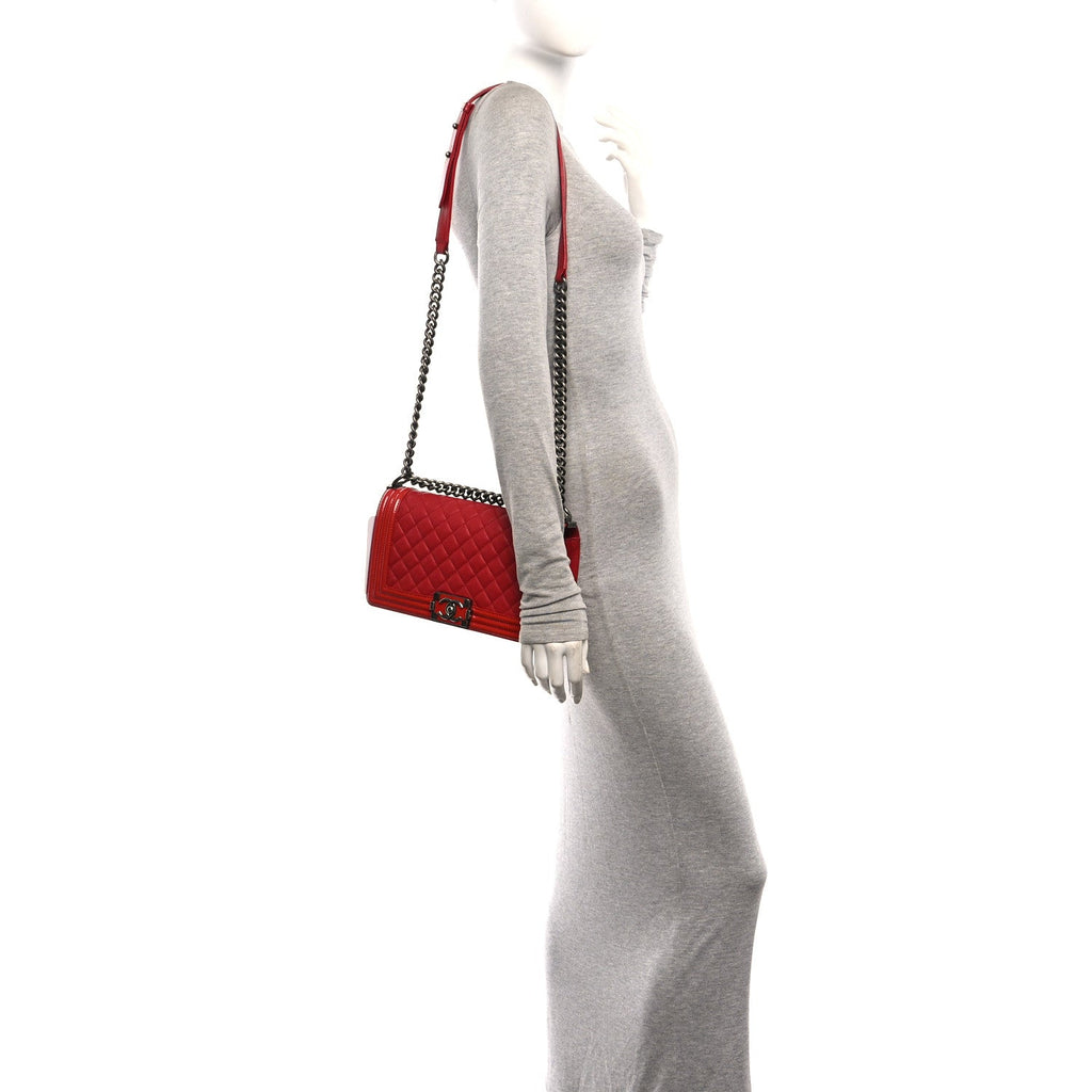 Goatskin Quilted Patent Medium Duo Boy Flap Red