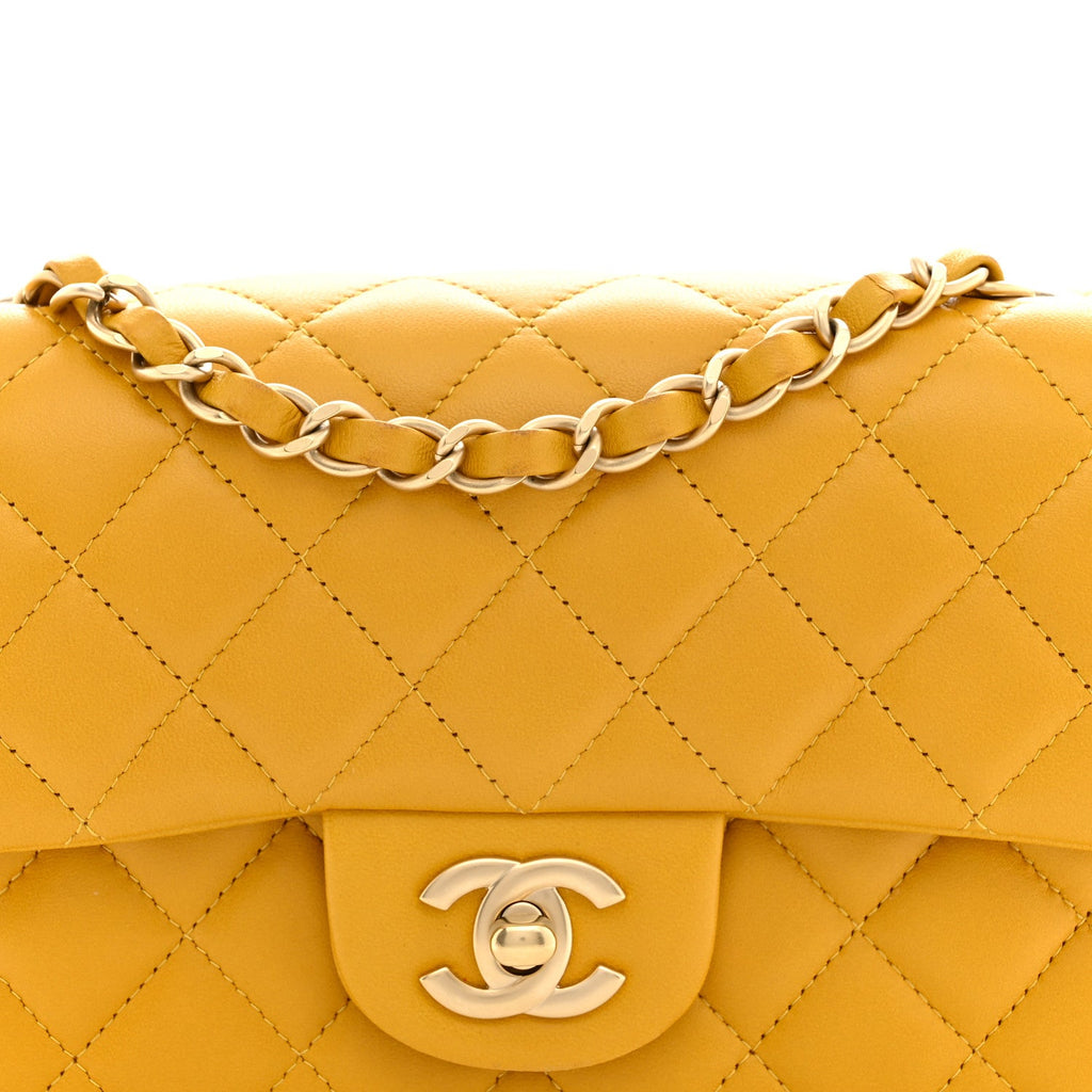 Lambskin Quilted Mini Rectangular Flap Yellow
