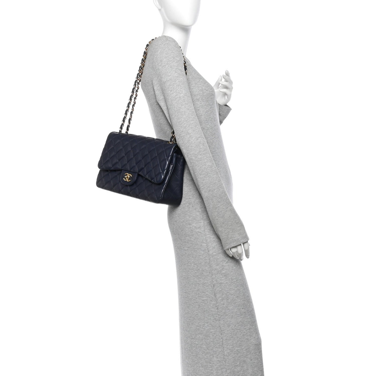 Lambskin Quilted Jumbo Double Flap Navy