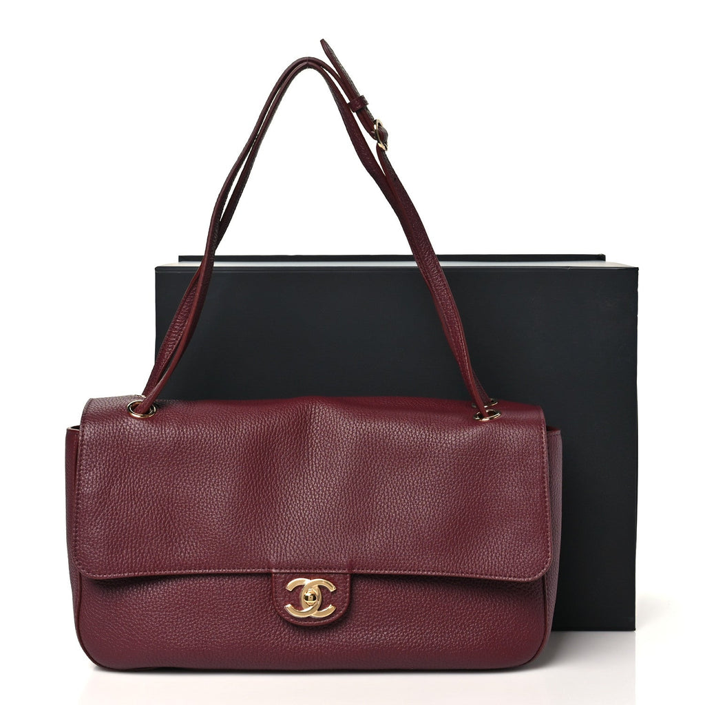 Grained Calfskin Small Souplissimo Maxi Flap Burgundy