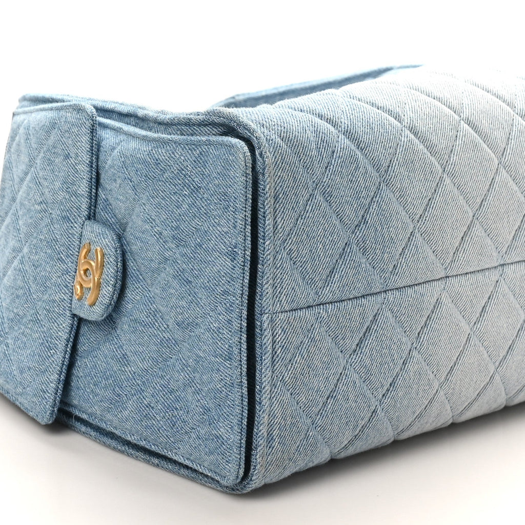 Washed Denim Quilted Medium Chanel 25 Handbag Blue