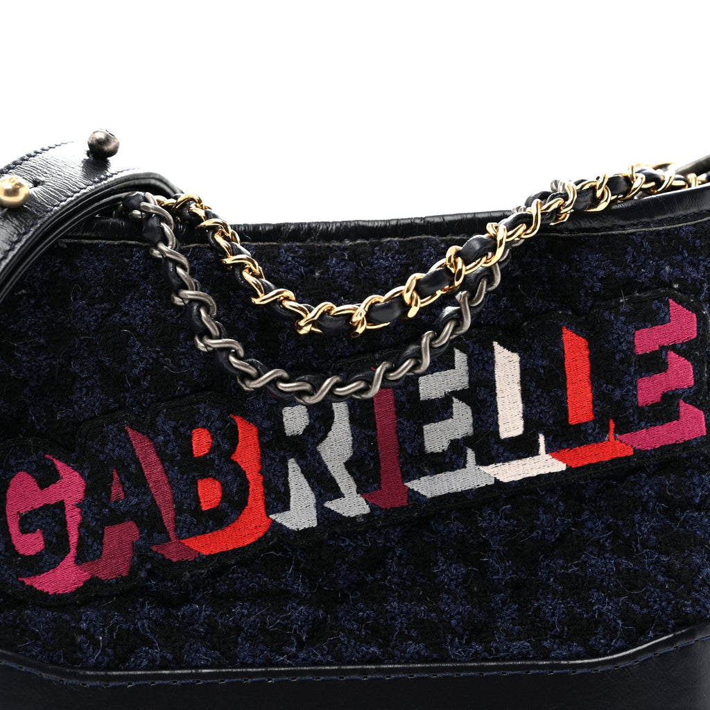 Wool Calfskin Quilted Small Gabrielle Hobo Black