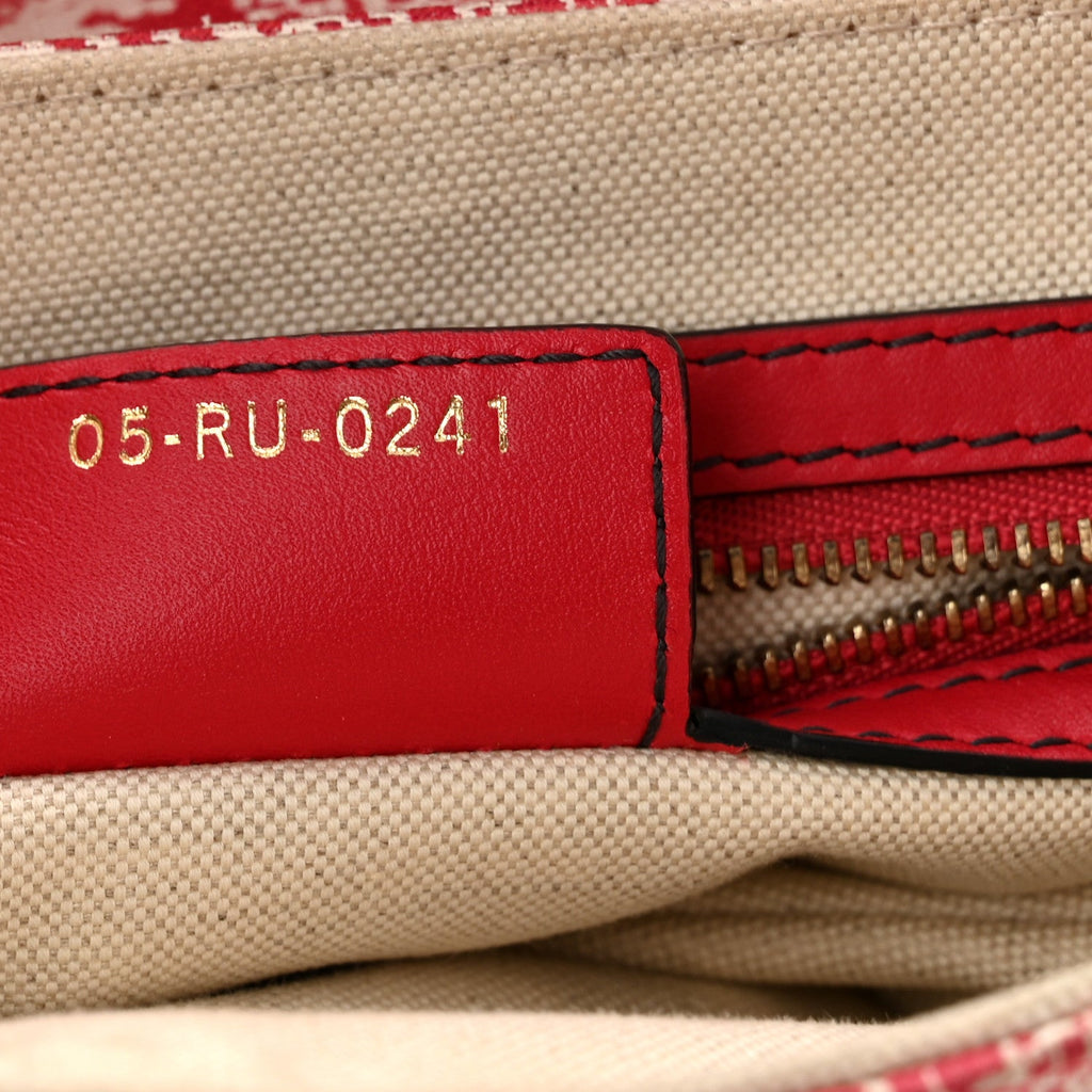 Canvas Reverse Embroidered Toile De Jouy Saddle Bag With Strap Red