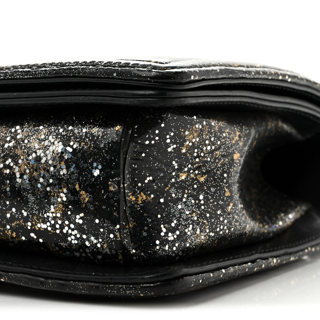 Glitter Glazed Calfskin Medium Boy Flap Black