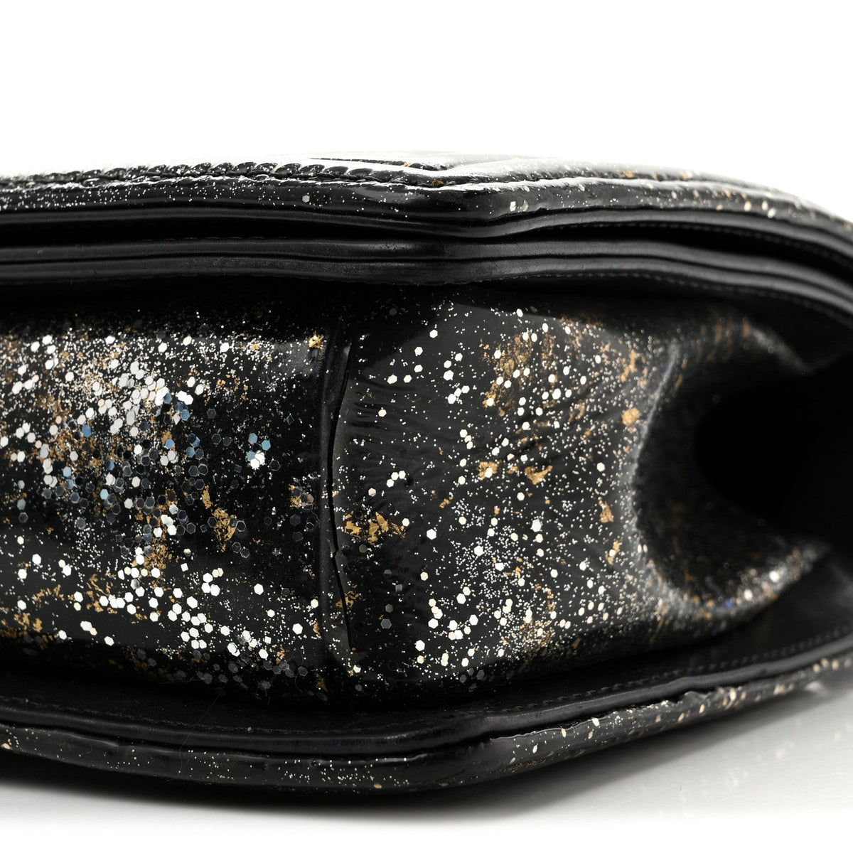 Glitter Glazed Calfskin Medium Boy Flap Black