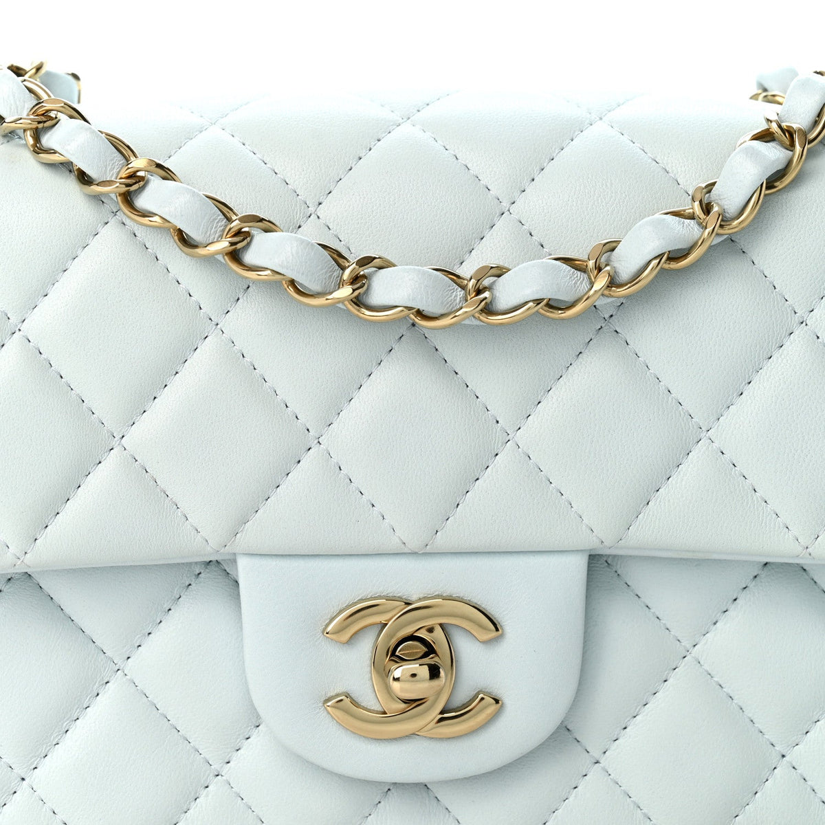 Lambskin Quilted Mini Rectangular Flap Light Blue