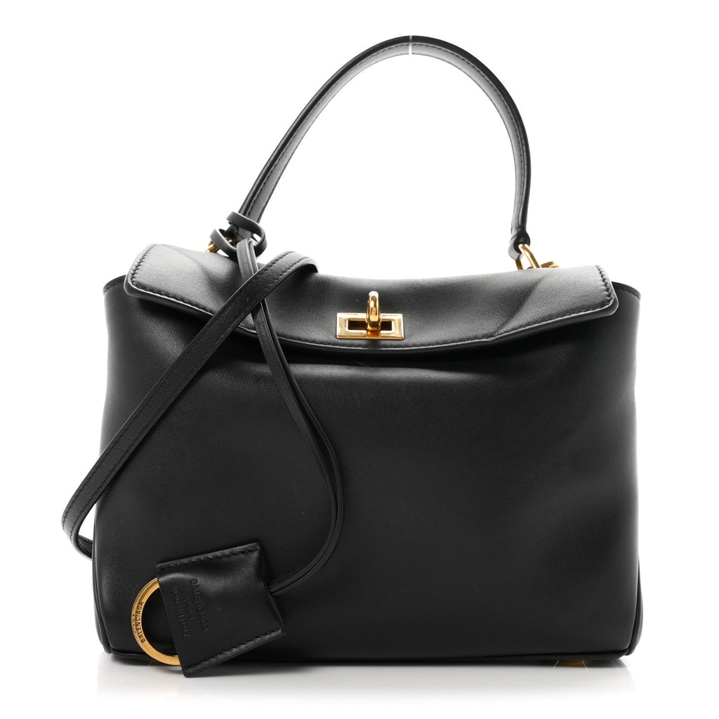 Natural Smooth Calfskin Mini Rodeo Top Handle Handbag Black