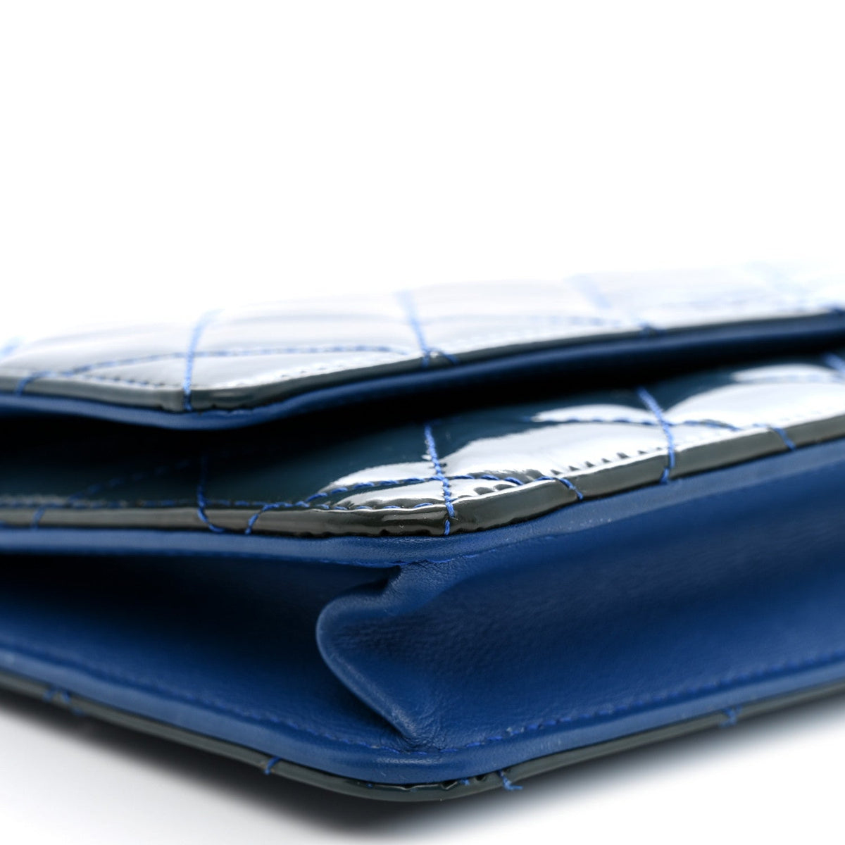 Patent Calfskin Quilted Wallet On Chain WOC Dark Blue