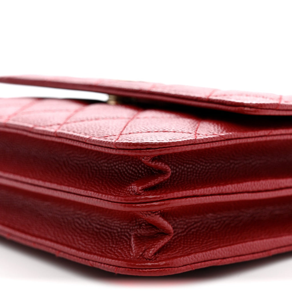 Caviar Quilted Square Wallet On Chain WOC Dark Red