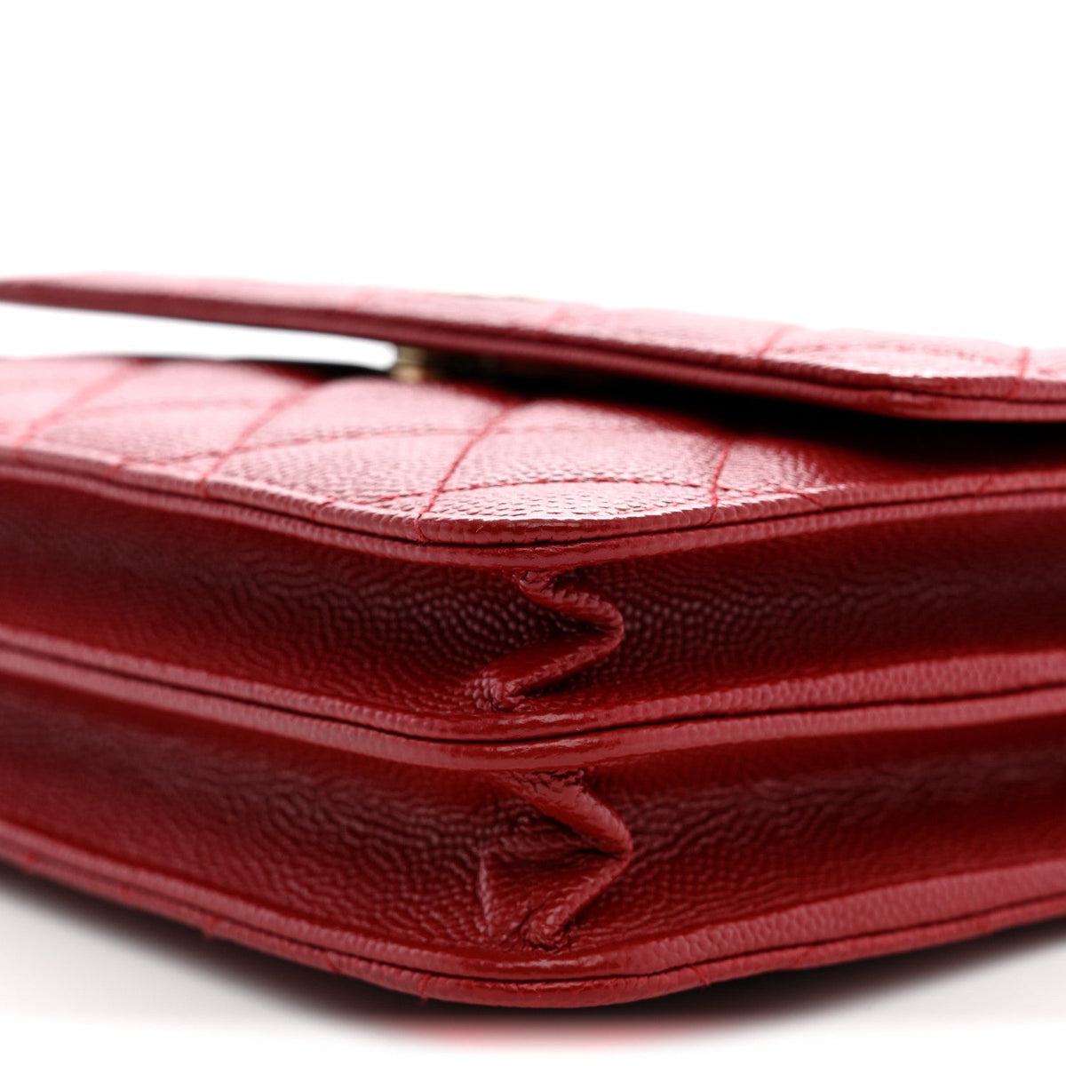 Caviar Quilted Square Wallet On Chain WOC Dark Red