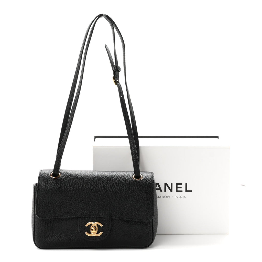 Grained Calfskin Mini Souplissimo Maxi Flap Black